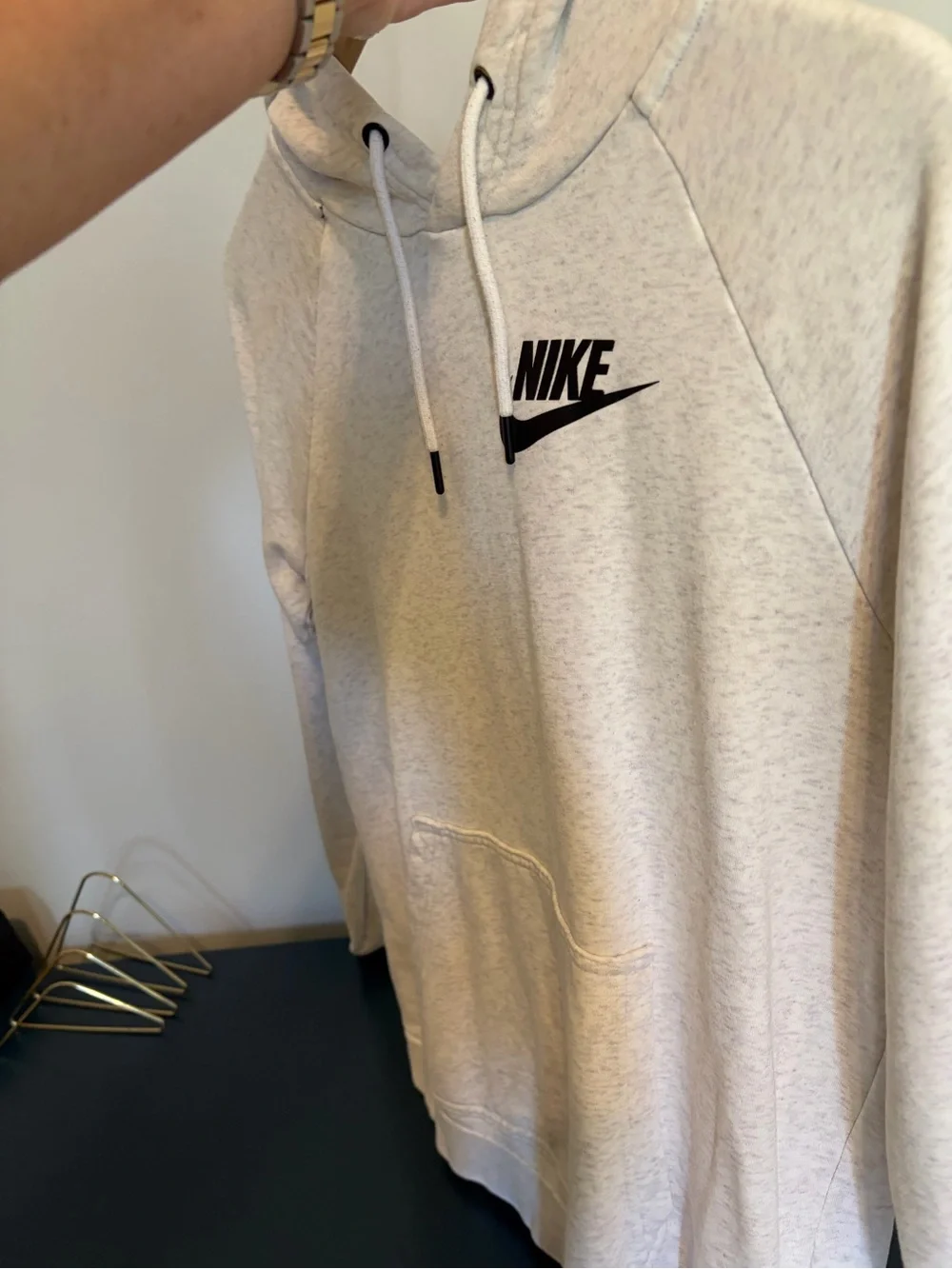 Nike Cream Heather Hoodie with Black Swoosh